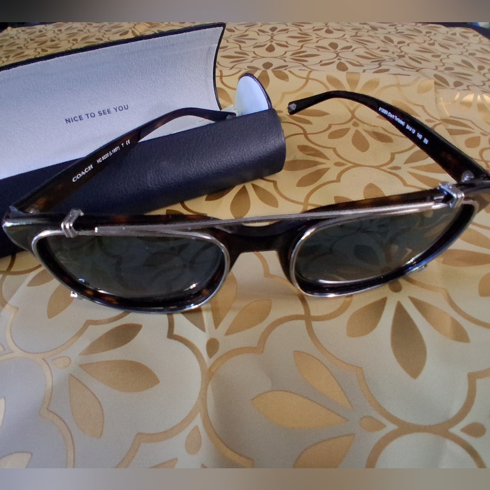 🔥Coach DARK TORTOISE Black Square Frame Sunglasses Blue Shades & FREE GIFT - Picture 3 of 13